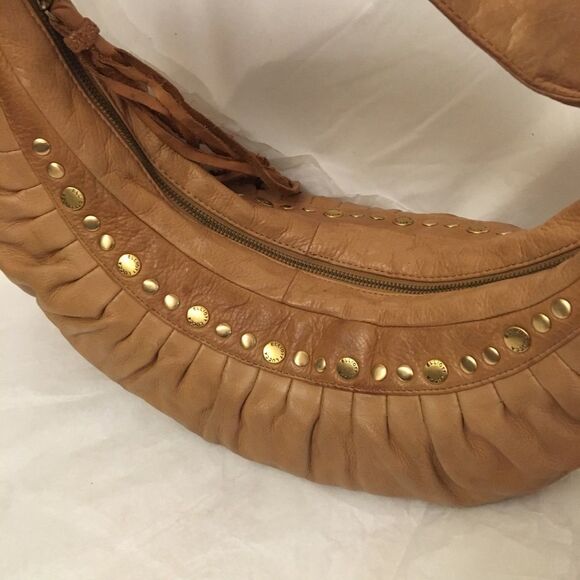 Elliot Lucca tan studded pleated leather hobo bag with tassel - Picture 10 of 13
